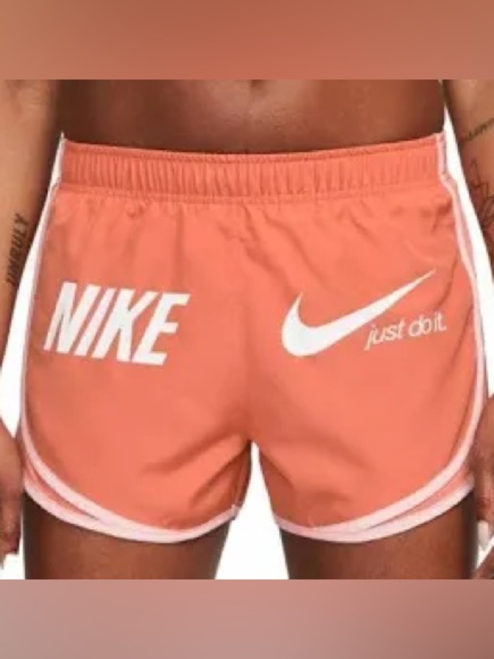 Nike Womens Small Dri-FIT Tempo Graphic Running‎ Shorts Terracotta Rose Swoosh
